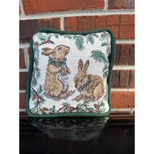 Tapestry Bunny Rabbit Pillow Red Velvet Back 8x8